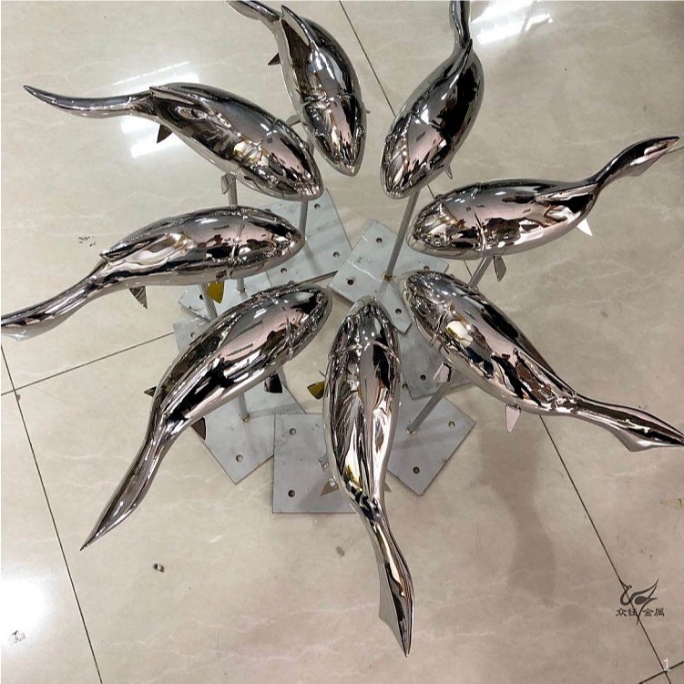 不锈钢鱼群水景雕塑大鱼小鱼园林景观装饰